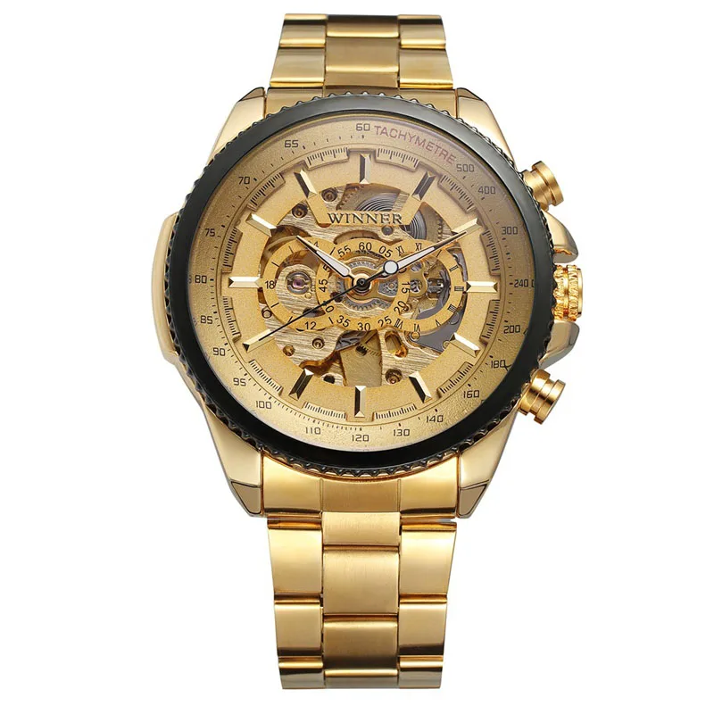 WINNER-428  Factory Price  Mechanical Watches Business Men  Luxury Stainless Steel Mens Handwatches