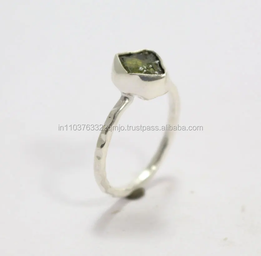 Natural Green Tourmaline Rough Gemstone Handmade Ring 925 Sterling Silver Jewelry Wholesale Factory Price