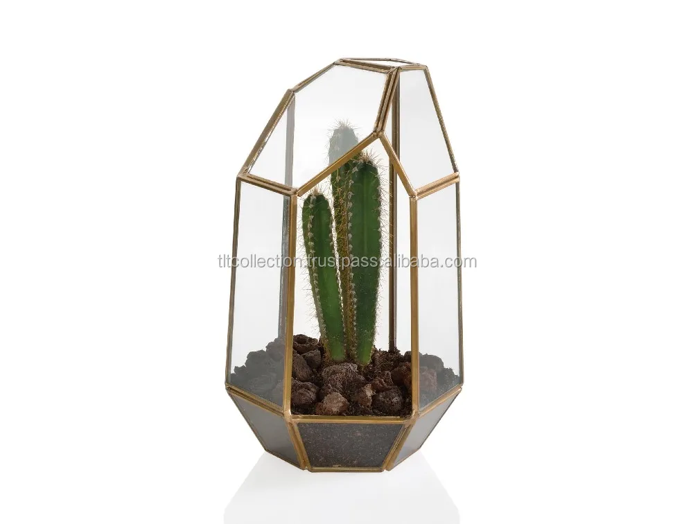 Glass gold copper geometric terrarium