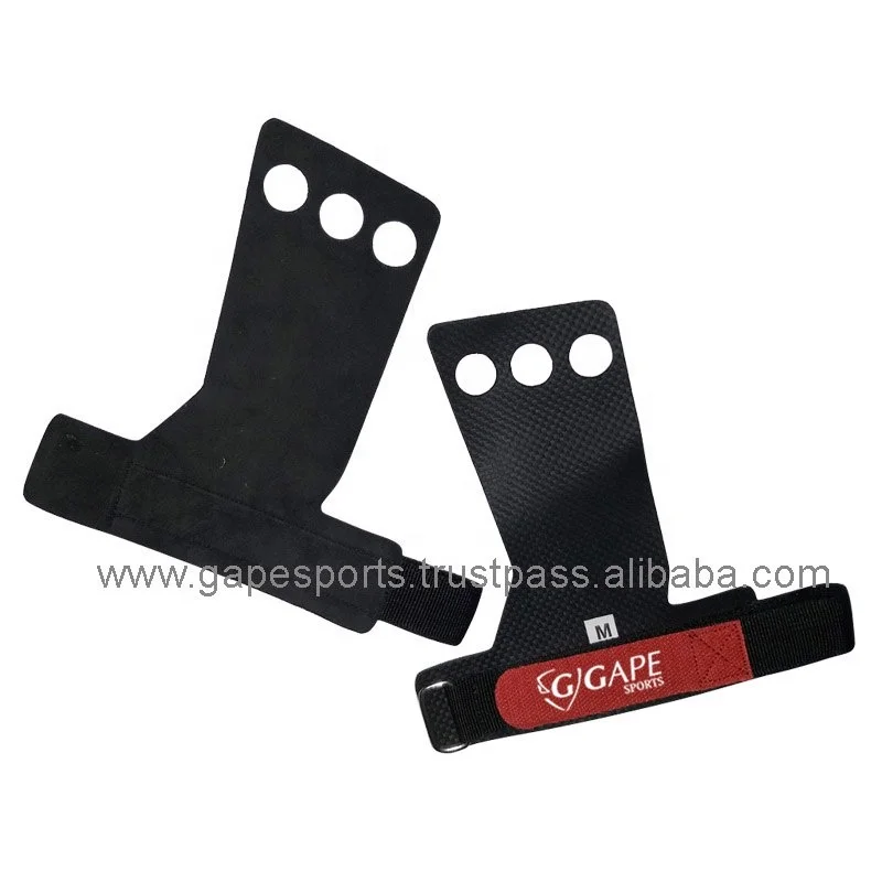 fitness gym palm guard carbon leather weightlifting hand grips pads pull up hand grips 3 holes gymnastics palm grips