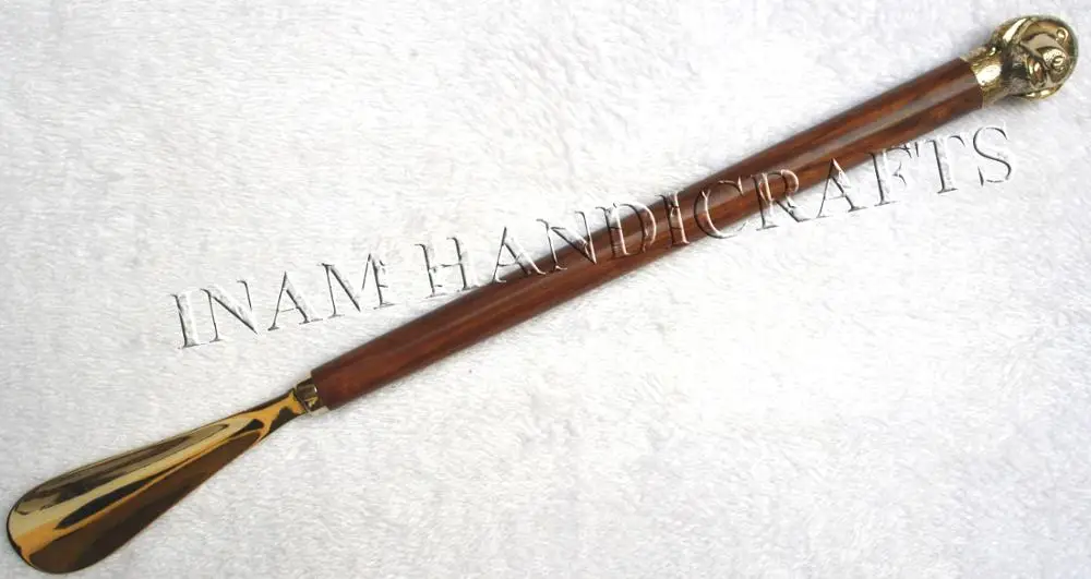 Wooden and brass Bear / Panda Handle Shoe Horn, Designer Panda Wooden and Brass Spoon Lifter / Shoe horn