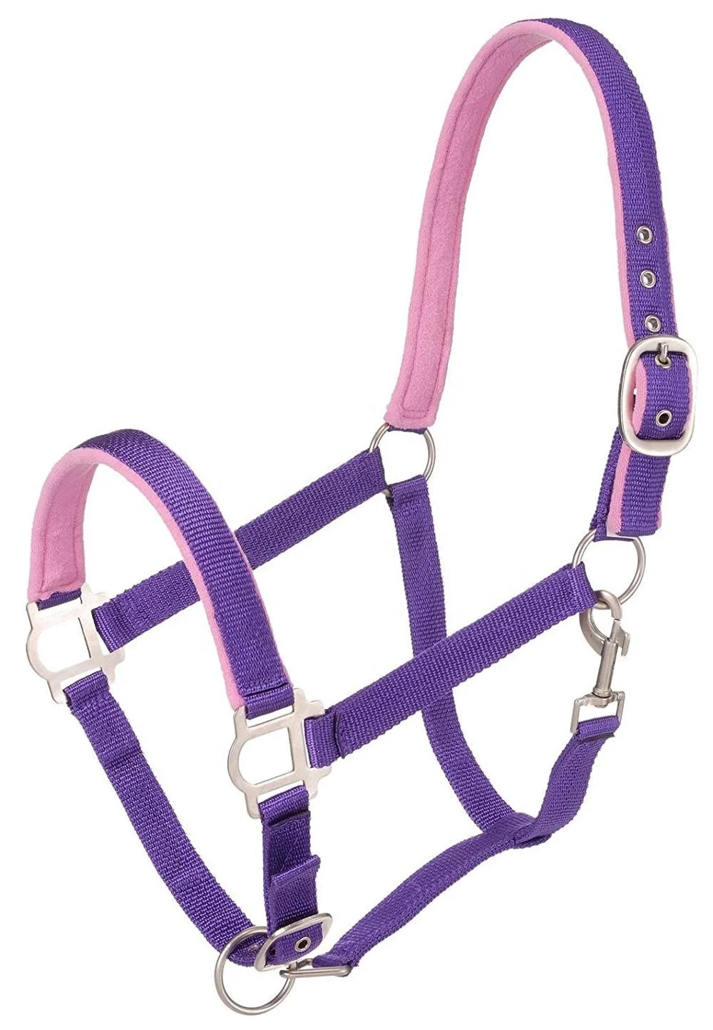 Pink Nylon Padded English Saddle Horse Halter Equestrian Accessories with Satin Hardware