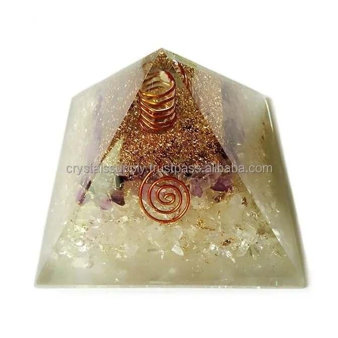 Crystal & Amethyst Orgone Pyramid With Crystal Point : Wholesale Orgone Energy Pyramids : Wholesale Orgonite Pyramids Orgone