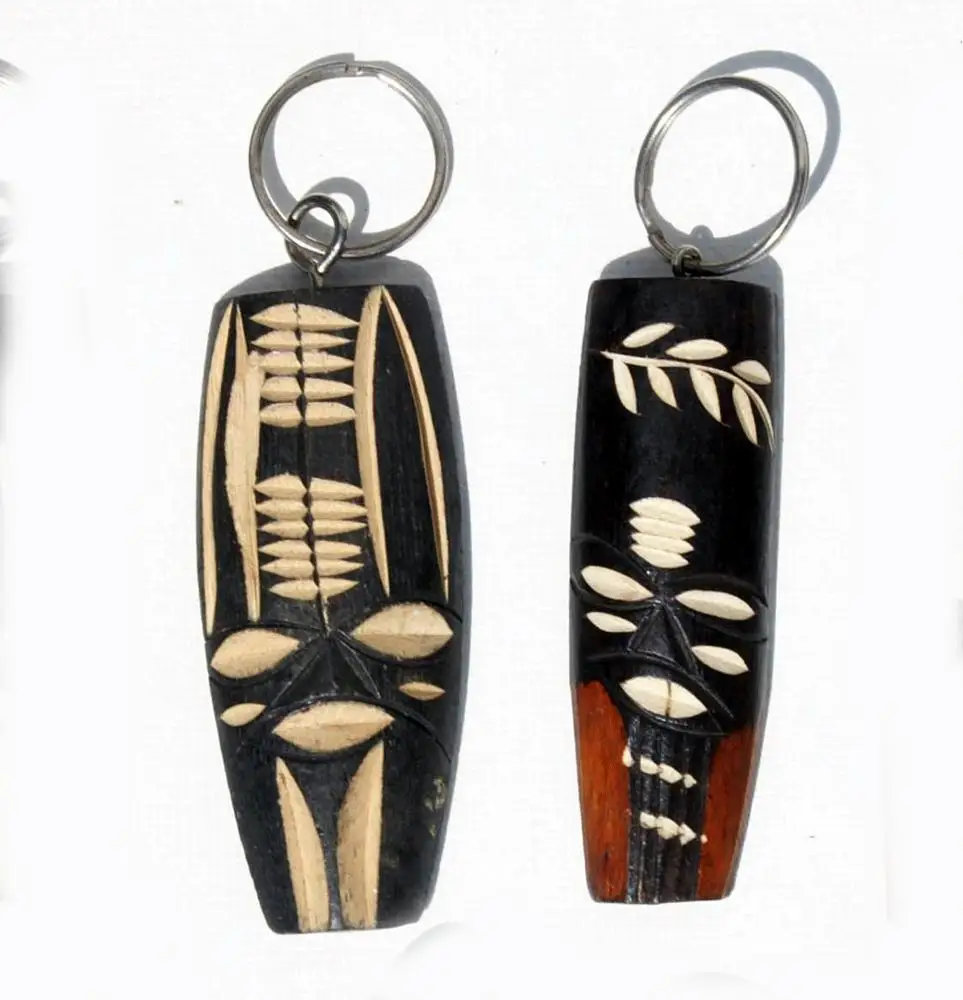 Mask Keychains Wooden Handmade African Lesotho Wholesale Keyrings Art Carved Crafts for Sale