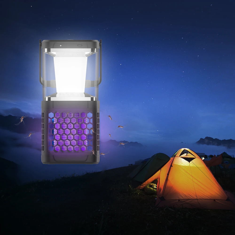 Outdoor Portable Electricity and Solar Rechargeable Camping 2 in 1 Pest Control Bug Zapper Electric LED Mosquito Killer Lamp