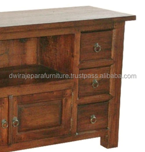 INDOOR WOODEN FURNITURE - INDONESIA FURNITURE TEAK WOOD TV STAND 6 DRAWERS 2 DOORS