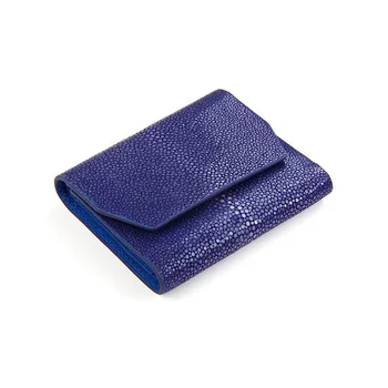 Customized Fashion Navy Blue Stingray Trifold Wallet Leather slim Purse
