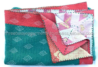 One of a Kind Old Heavy 5 to 7 Layer Kantha Embroidered Throw, Kantha from India Handmade Vintage Kanthina Sari Quilt