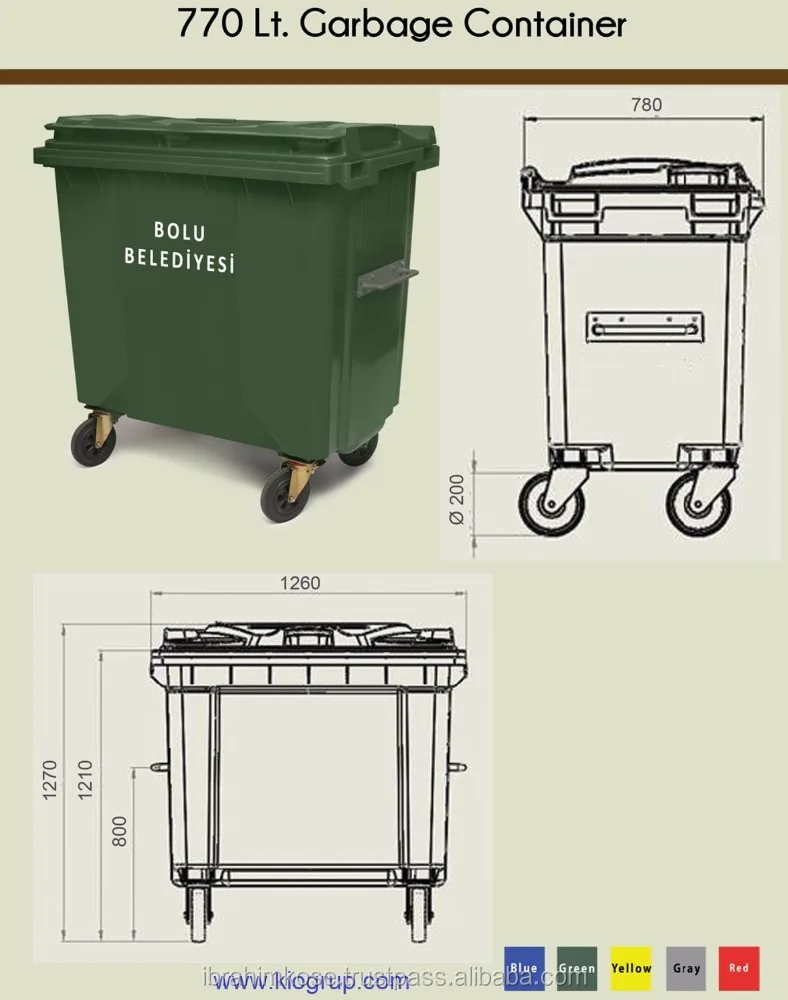  1100 lt / 770 пластиковая мусорная корзина