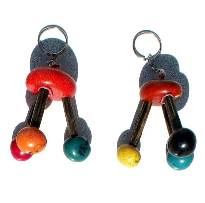 Keychains of Massagers, Tagua Nut Handcarved Keyrings of Different Colors, Handmade Carvings, Ecuador