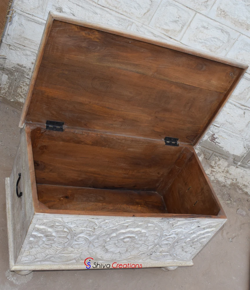Wholesale Mango Hand Carved Wood Furniture Storage Chest Trunk Box