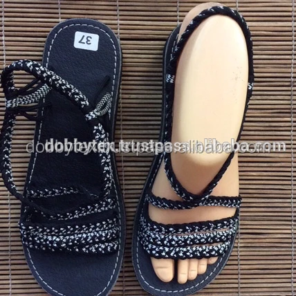 Dobbytex DBTS16 Black White Twist Handmade rope Sandals/Shoes Hill tribe / Hmong / Summer / African