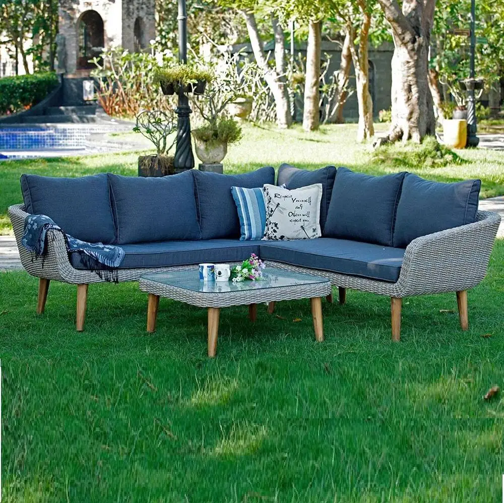 
Patio garden rattan outdoor furniture solid teak wood furniture design sofa set 