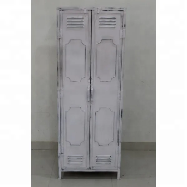 
Industrial & vintage iron metal antique white distressed 2 door wardrobe 