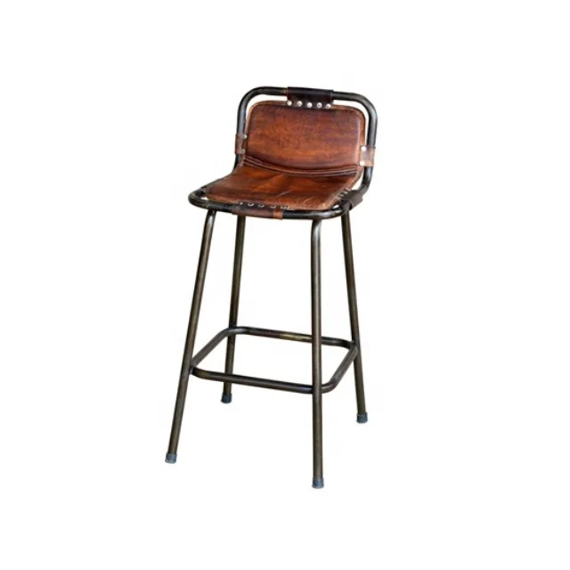 
Промышленная деревенская железная рама, кожаное сиденье, барный стул со спинкой 