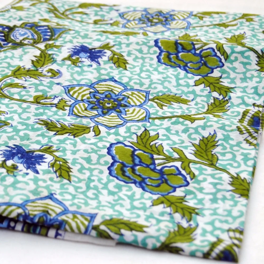 Hot Selling Sanganeri Block Printed Cotton Multi Color Fabric Floral Pattern Handmade Running Material For Clothing Wholesale