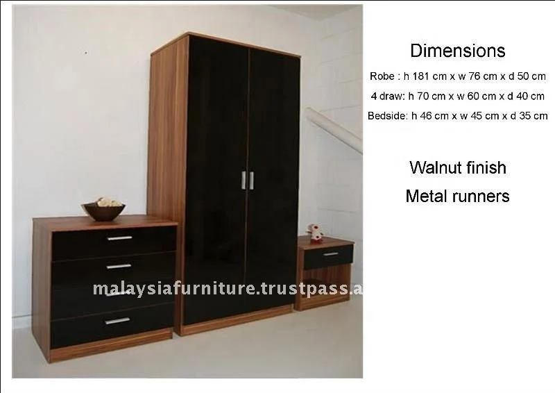 High Gloss Bedroom Furniture Sets 3 Piece Trio Wardrobe Drawers Chest & Bedside cabinet