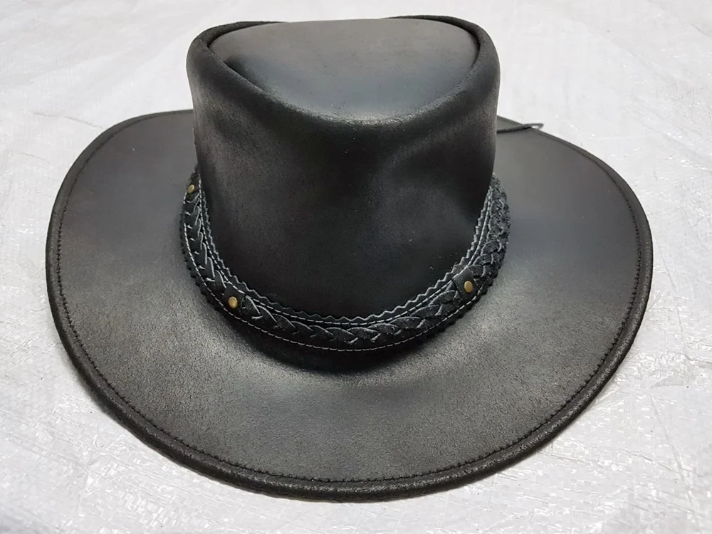Australian Black Cowboy Hat  | Full Grain Outback Hat Leather Cowboy Men Hat