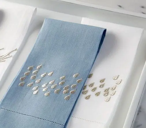 Linen, cotton silk thread hand embroidery guest towel