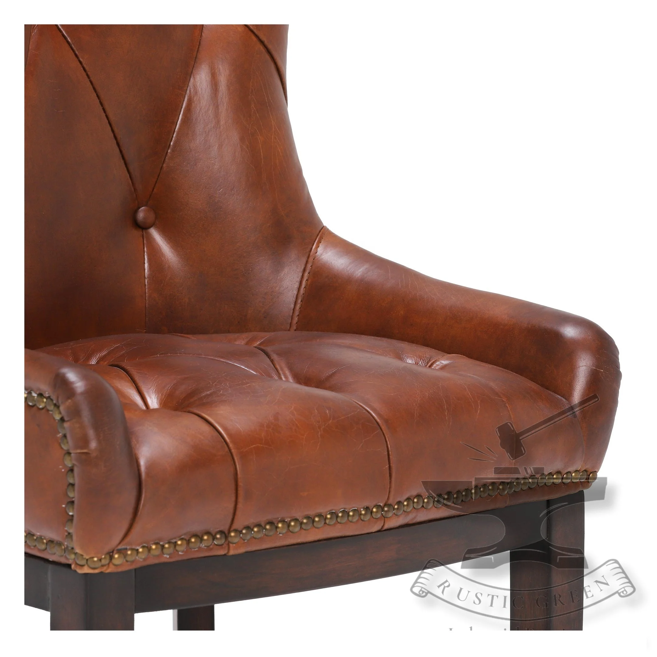 Промышленный барный стул из натуральной кожи и дерева