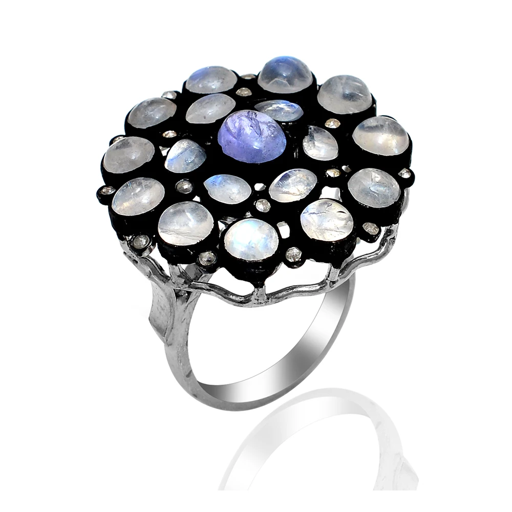 925 Sterling Silver Black Oxidized High Quality Handmade Natural Diamond Engagement Fashion Ring For Women From Manufacturer