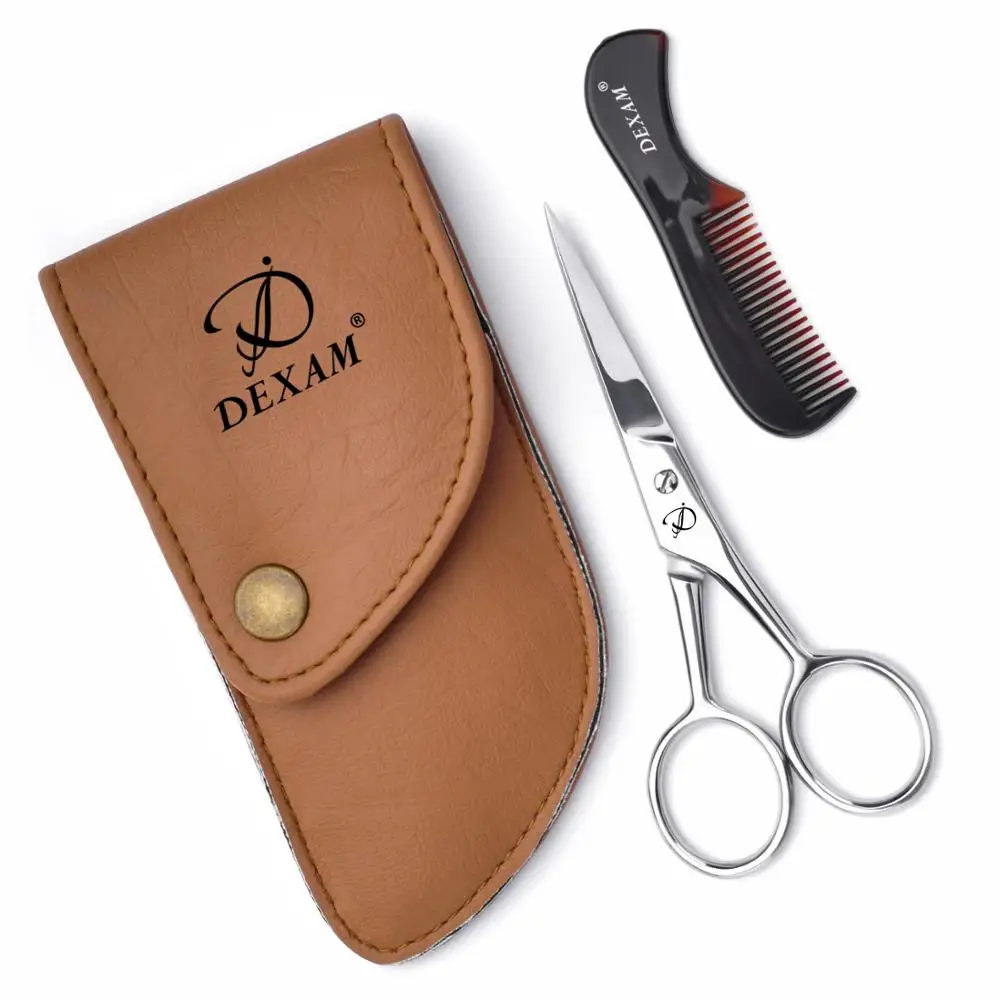 Amazon hot selling Black Beard Kit private label Men Beard Scissors with Comb and Leather Pouch Facial hair Scissor