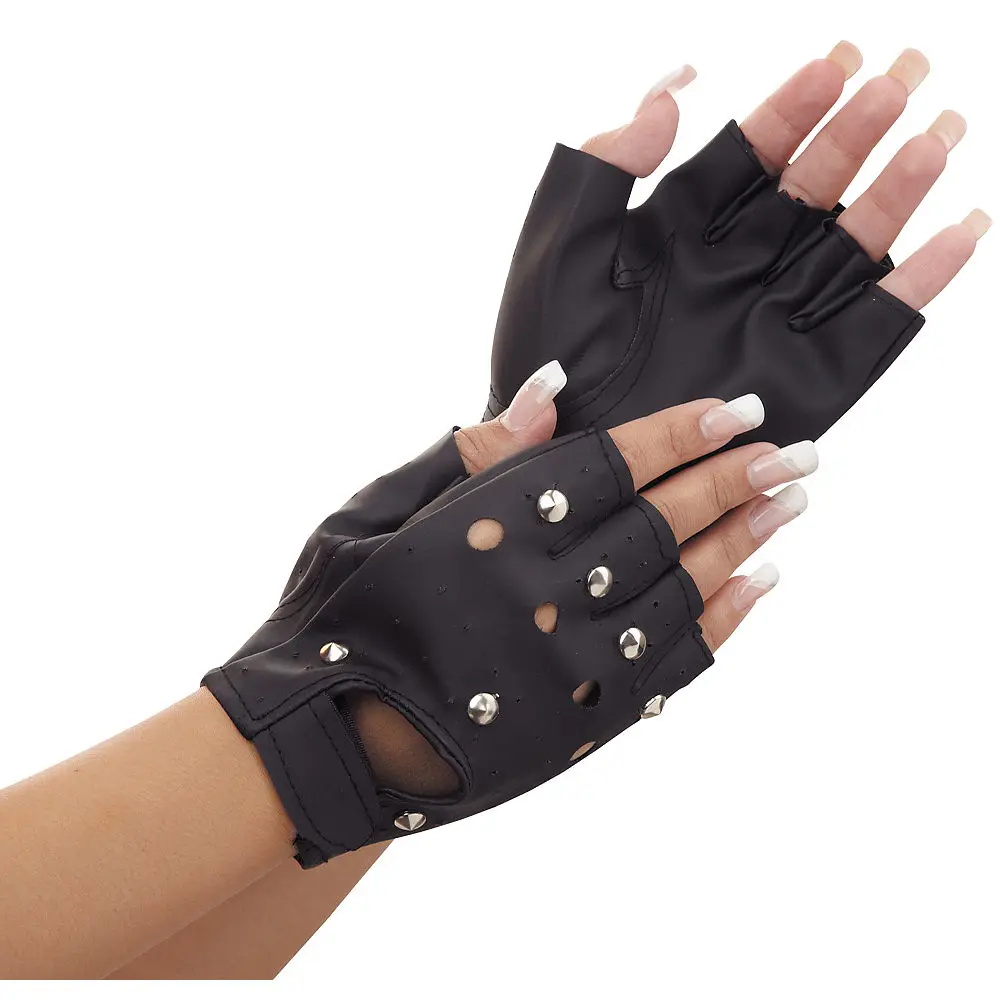 Ladies Gents half finger gloves with studs for fashion & comfort in real leather sheepskin Wear resistant gloves