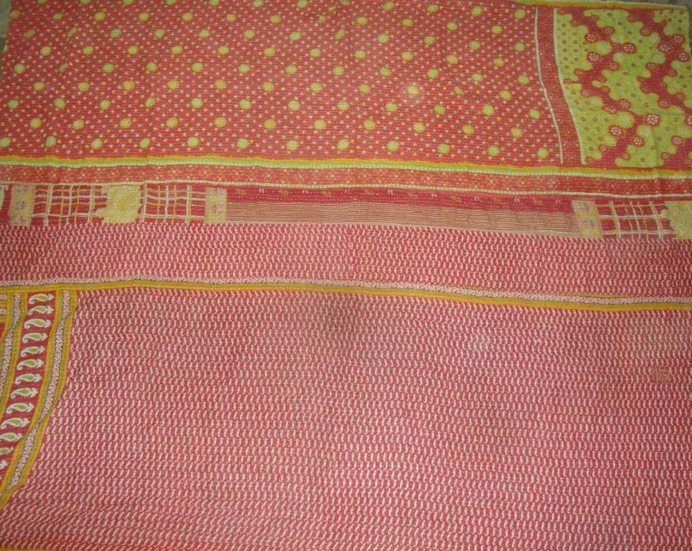  Двуспальное винтажное одеяло Kantha двустороннее покрывало постельное белье в богемном стиле ALIKQ2314