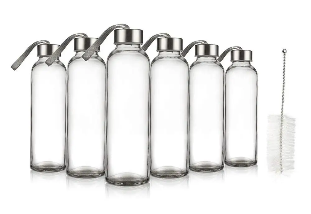 500ml empty  drink glass bottle  with stainless cap  hange rope beverage bottle for sale