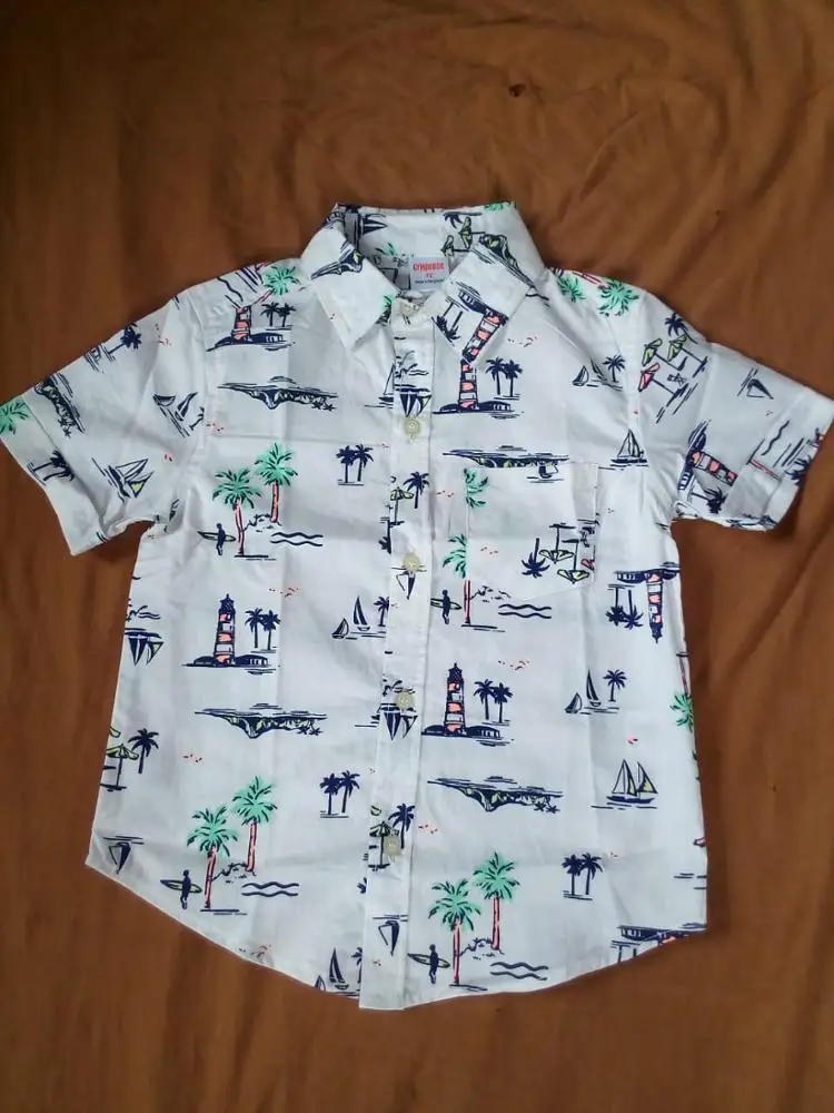 В наличии на складе в Бангладеш оригинальные фирменные этикетки летняя хлопковая накидка на пуговицы с принтом для мальчиков отложной воротник половина рубашки избыточное