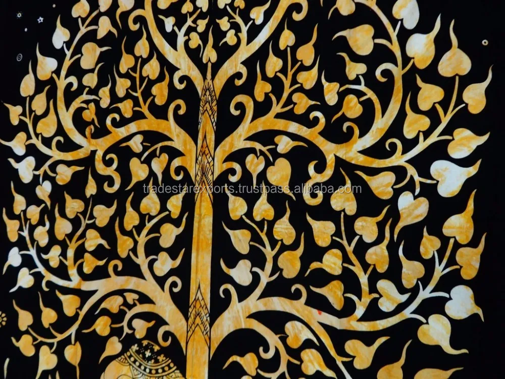 Tree of life Indian Cotton Printed Tapestries Mandala Wall Hanging Tapestry Tree Of Life Wall Hanging Gold Indian Tapestry