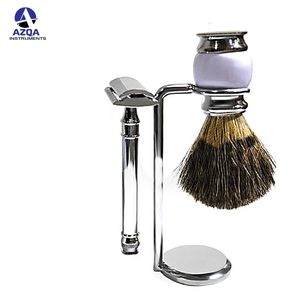 Stainless Steel stand of beauty care barber beard shaving tools stand 1 safety and 1 Safety Razor Wood Wet Shaving Tools