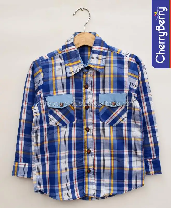 children kids wear cotton yarn dyed woven check shirt for boys