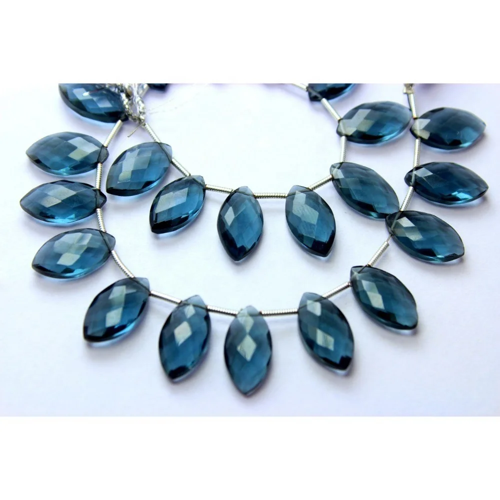Natural London Blue Topaz Quartz Faceted Marquise Shape Stone Beads Loose for Jewelry & Bracelet Making