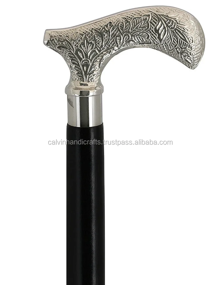 Fashionable Wood Gehstock Brass Mount Floral Decoration Walking Stick Men & Women CHWKS35037