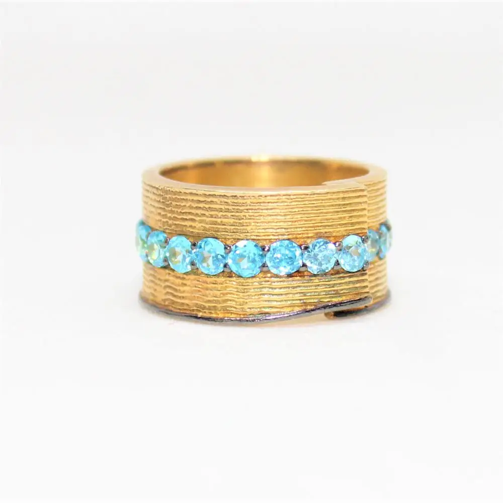 New Infinity Collection Gold Plated Jewelry 925 Sterling Silver Blue Topaz Eternity Band Ring Direct Manufacturing Price