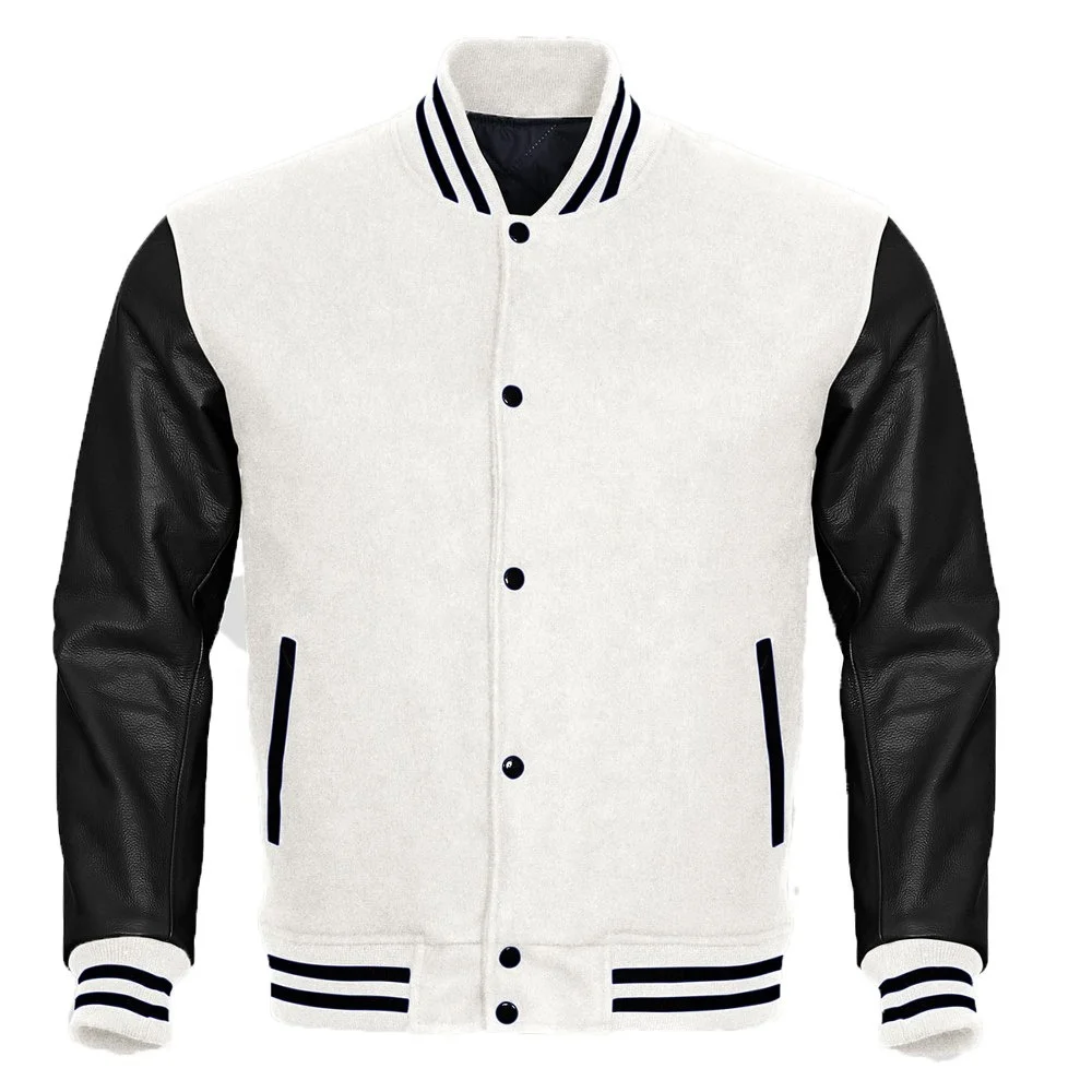 2024 Bomber Embroidered High Quality Jacket Custom Logo Baseball Letterman Jackets Men Vintage Blank Leather Sleeve Varsity