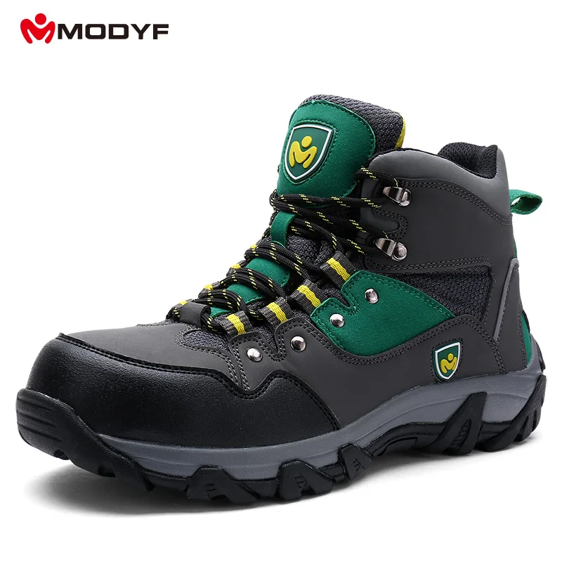 Мужская защитная обувь из натуральной кожи и сетчатой ткани, классические стальные ботинки с носком и нижней частью MD, военные ботинки для хикинга, MODYF 2018, новый дизайн