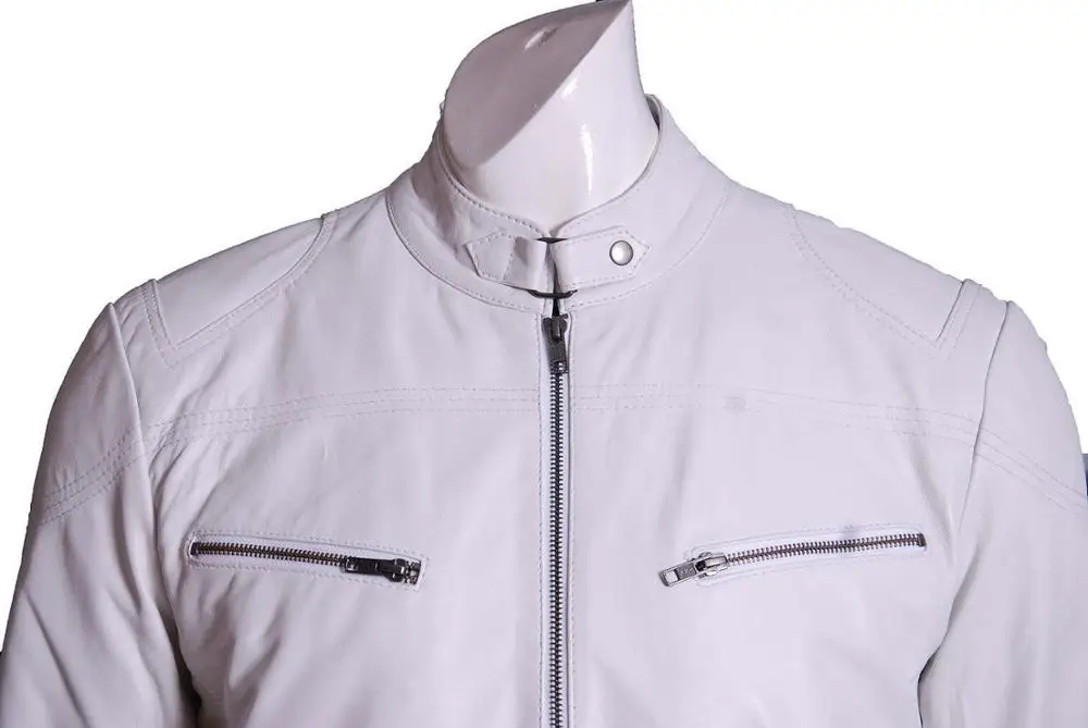 ODM Leather Jackets  Factory White Biker style Mens Jacket