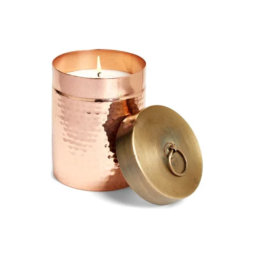 
Round Shape rose gold hammered candle jar with antique brass lid for wedding home decoration 