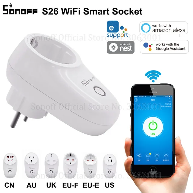 SONOFF S26 EU WiFi Timing Remote Control Socket Outlet Intelligent Wireless Plug APP Power For Smart Home Switch Work With Alexa