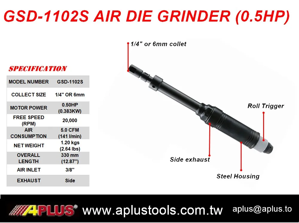 GSD-1102S воздуха шлифовательная резка, 5 дополнительные услуги при доставке товаров, 0.5HP полную мощность промышленный воздушный шлифовательная резка с прокатки триггер. Стальной корпус