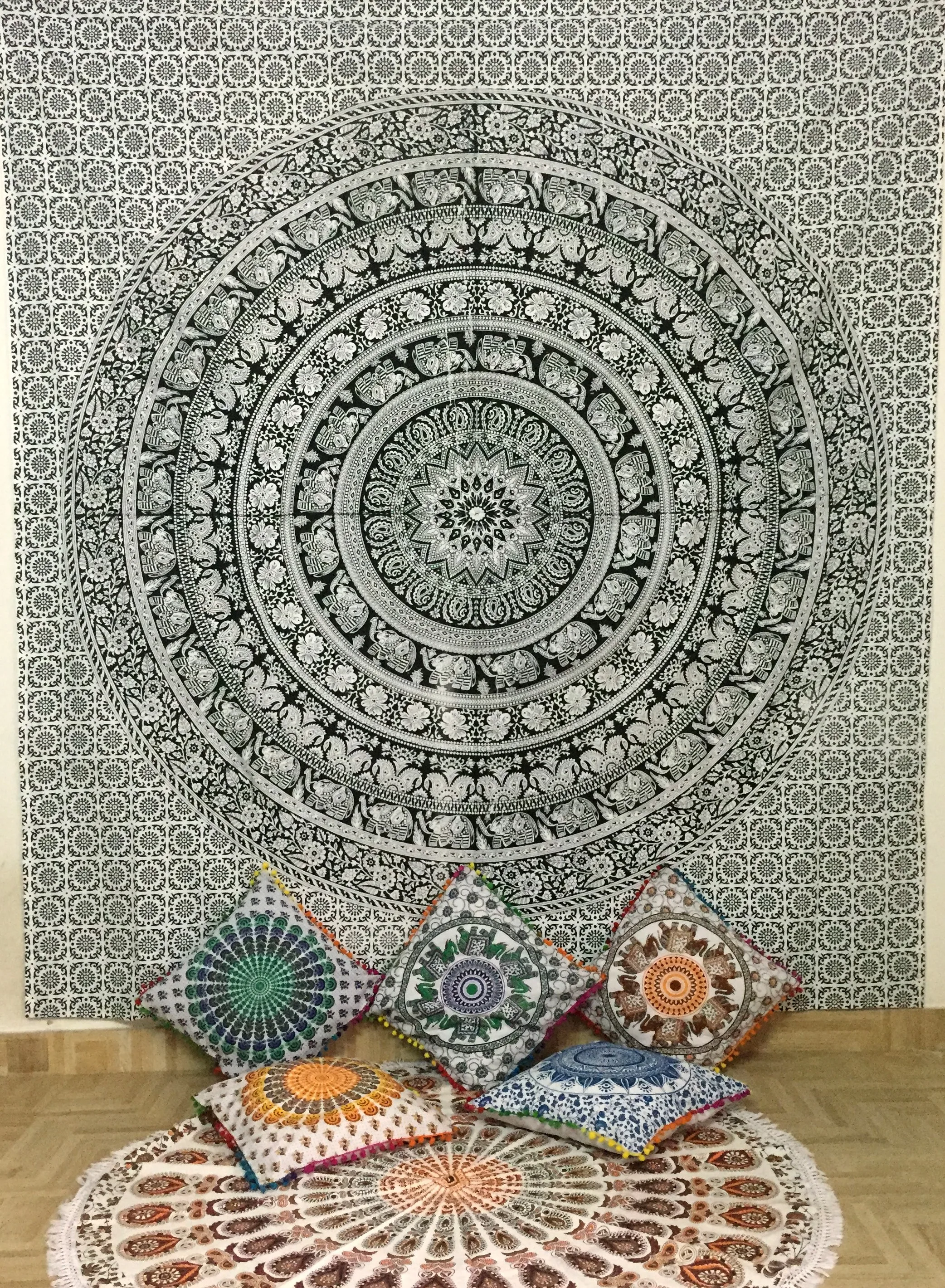 Cotton Mandala Animal Print Wall Hanging Queen Size Modern Floral Handmade Multiple Color Ethnic