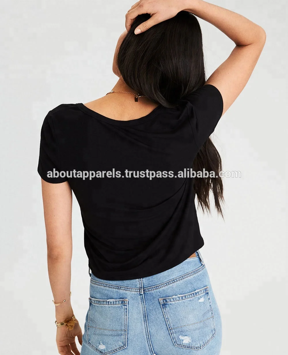 OEM Bulk Wholesale cheap custom style women hot fashion Crop Tops, Black Custom Stylish Crop Top Tee