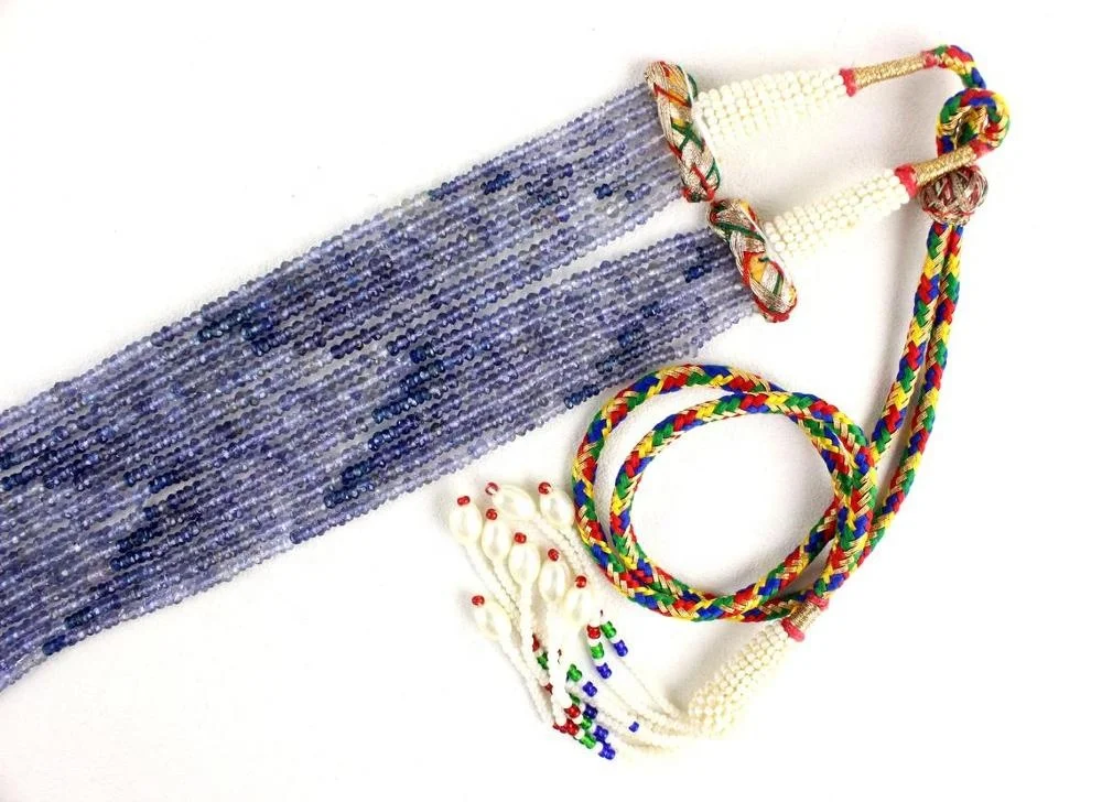 Natural Blue Iolite Gemstone Faceted Rondelle Beaded Beautiful Handmade 7 String Necklace  Women America Gift