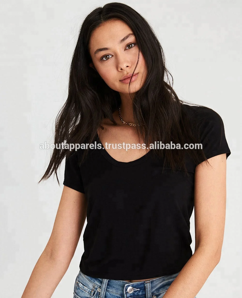 OEM Bulk Wholesale cheap custom style women hot fashion Crop Tops, Black Custom Stylish Crop Top Tee