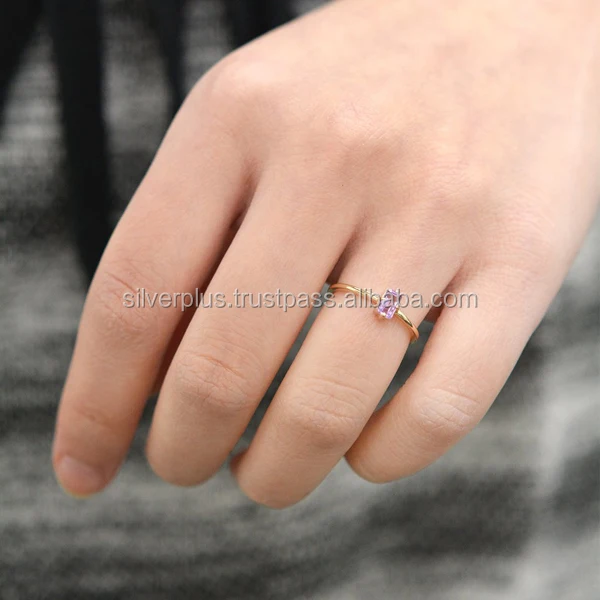 Solid 14K Yellow Gold Amethyst Gemstone Engagement Ring Manufacturer