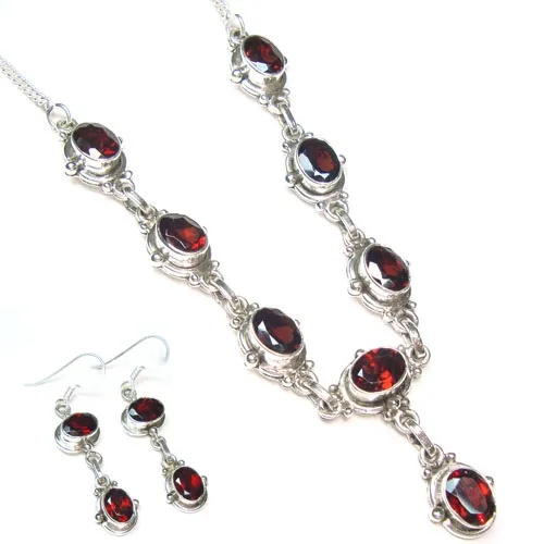 Precious Jewelry Garnet Necklace Set at Nominal Price Luxury Jewelry 925 Silver Necklace Vintage Style Fine customised Jewelry