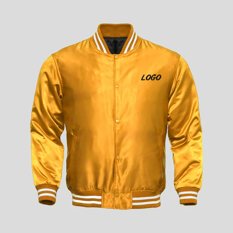 White Polyester Satin Varsity Jacket Winter Button-Up varsity jacket for men custom team name logo baseball jacket
