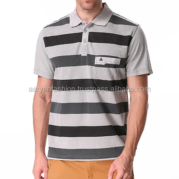 Cotton Stripe Printed Turn-down Collar Short Sleeve Casual Business Polo Shirt for Men